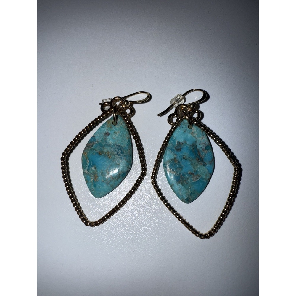 Barse Thai Dangle Gold Tone Sterling Silver Turquoise Earrings Marked 925‎